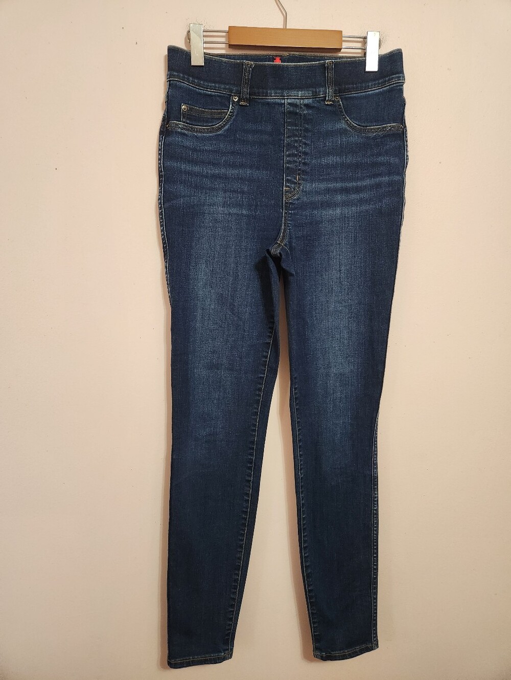 SPANX Midnight Dark Wash High Rise Pull On Ankle Skinny Jeans Medium Tall